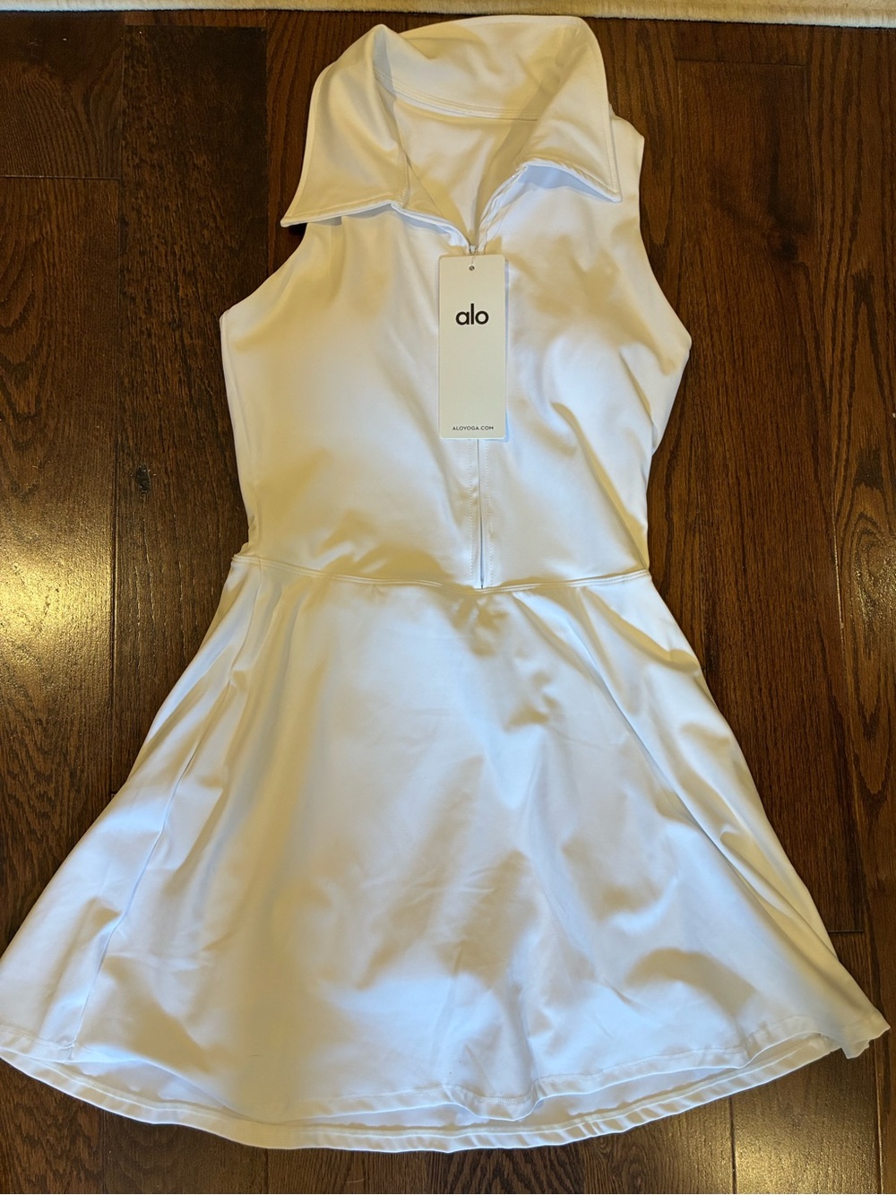 ALO Yoga White Sleeveless Zip-Front Tennis Dress